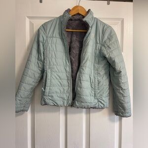 The North Face Reversible Blue and Gray Quilted Puffer Jacket